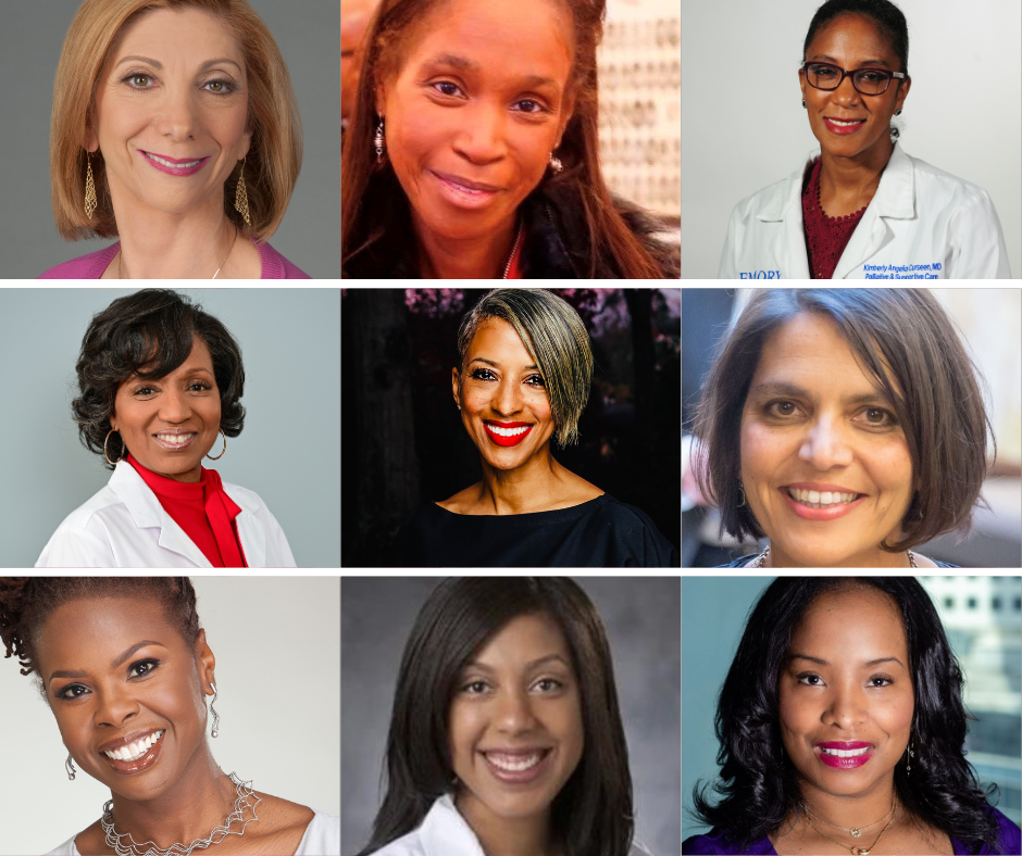 Collage of headshots of Nadine Kaslow, Erica Lee, Kimberly Curseen, Jada Bussey-Jones, Kimberly Manning, Shanta Zimmer, Wendy Greene, Cherie Hill and Michele Sumler