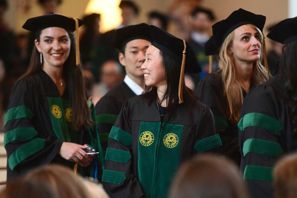 Students in graduation gowns