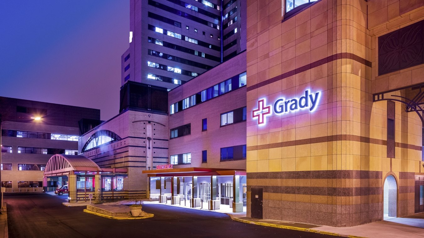 Photo of the outside of Grady Memorial Hospital.