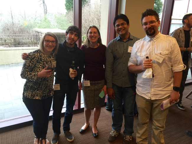 Emily Weikum, Jeff Kohn, Suzanne Mays, Dr. Manoj Khadka, and Dr. Mike Tuntland enjoy a beverge after the 2016 SER-CAT Symposium 