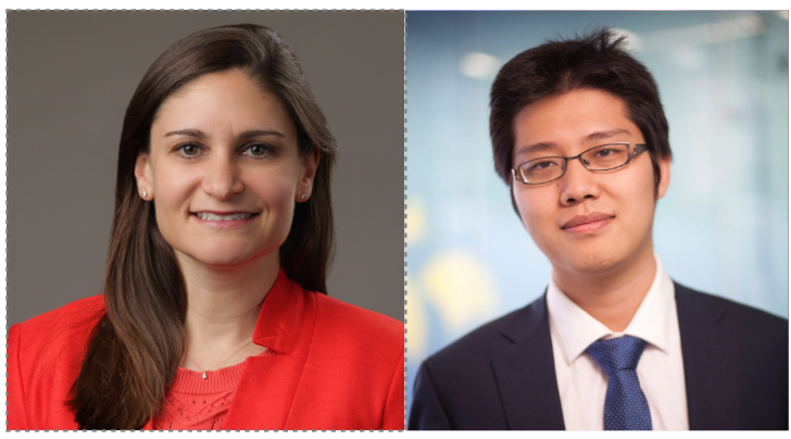 composite headshot of woman on left, man on right