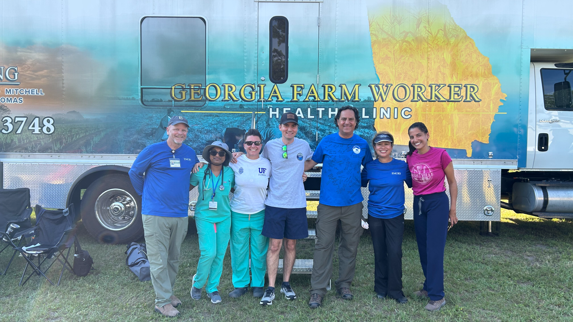 Emory PA Program faculty in front of Georgia Farm Worker Health Clinic truck