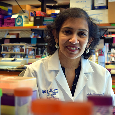 Dr. Mala Shanmugam in the lab.