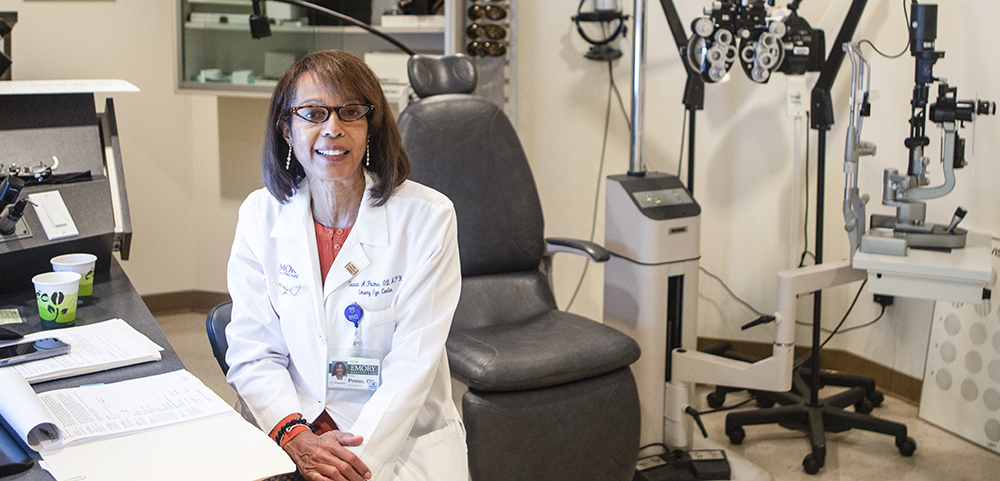 Optometrist Dr. Susan Primo  in an exam room