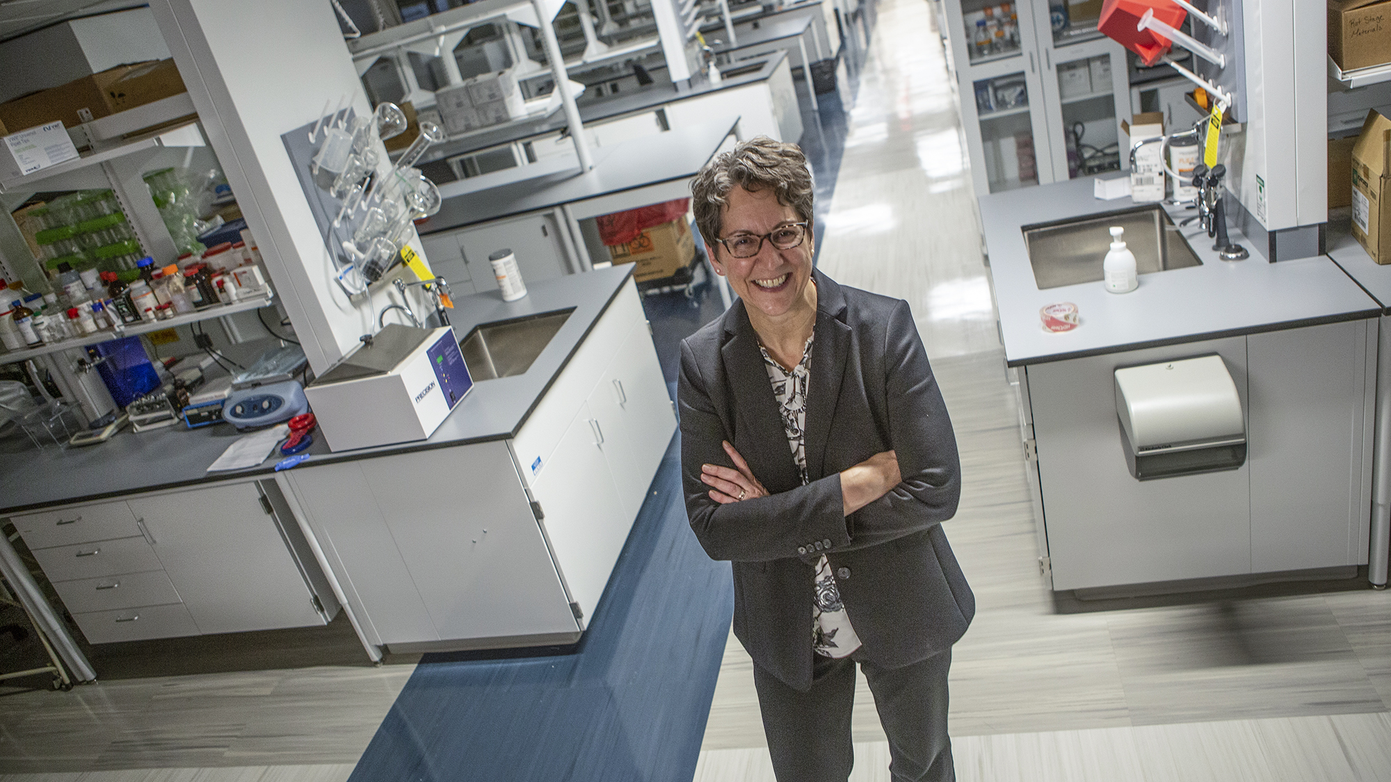 Dr. Machelle T. Pardue standing in the second floor lab