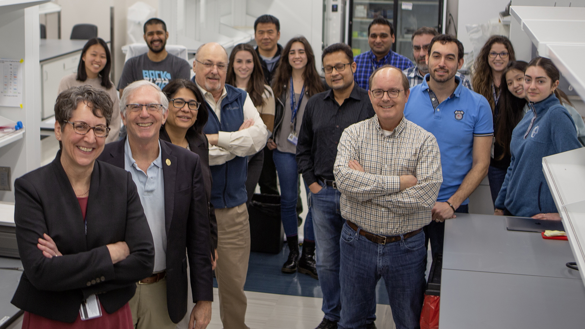 A gathering of many of the researchers and their support staff, post-docs, and assistants in the second-floor lab