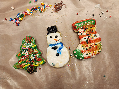 Decorated holiday cookies.