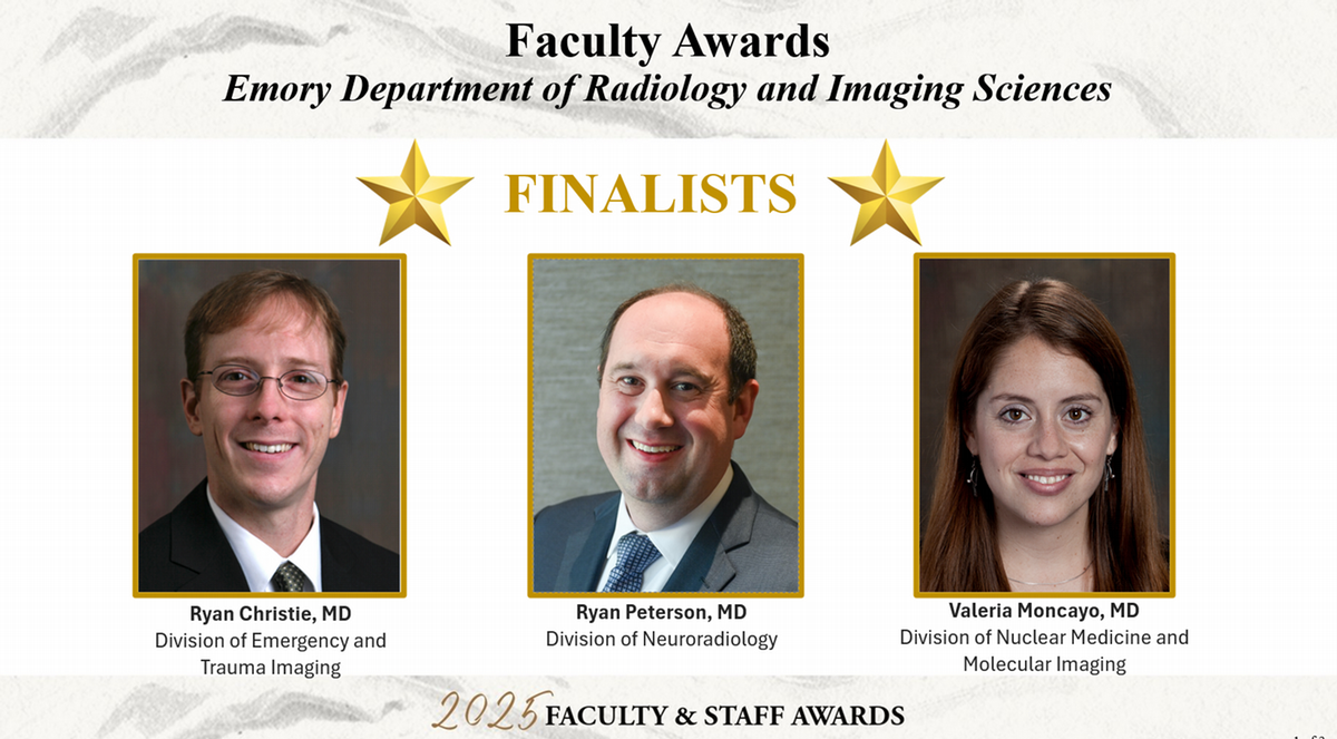 PowerPoint slide showing three doctors as award finalists