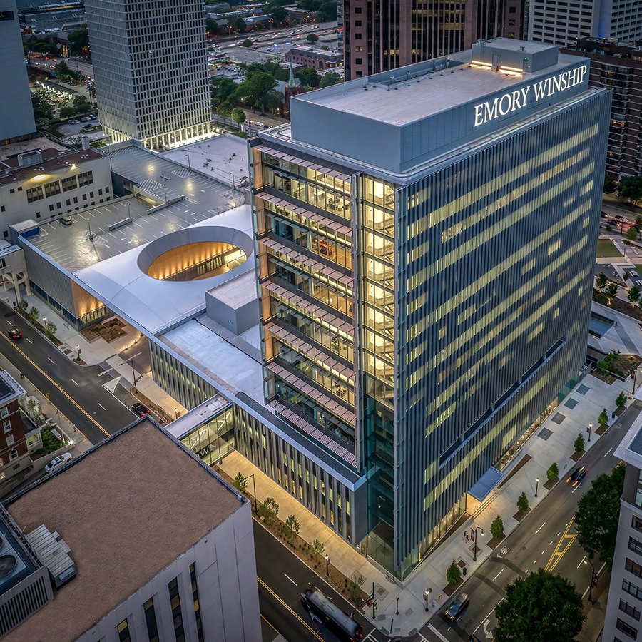 tall buildings in midtown Atlanta with the name Emory Winship on the top of one