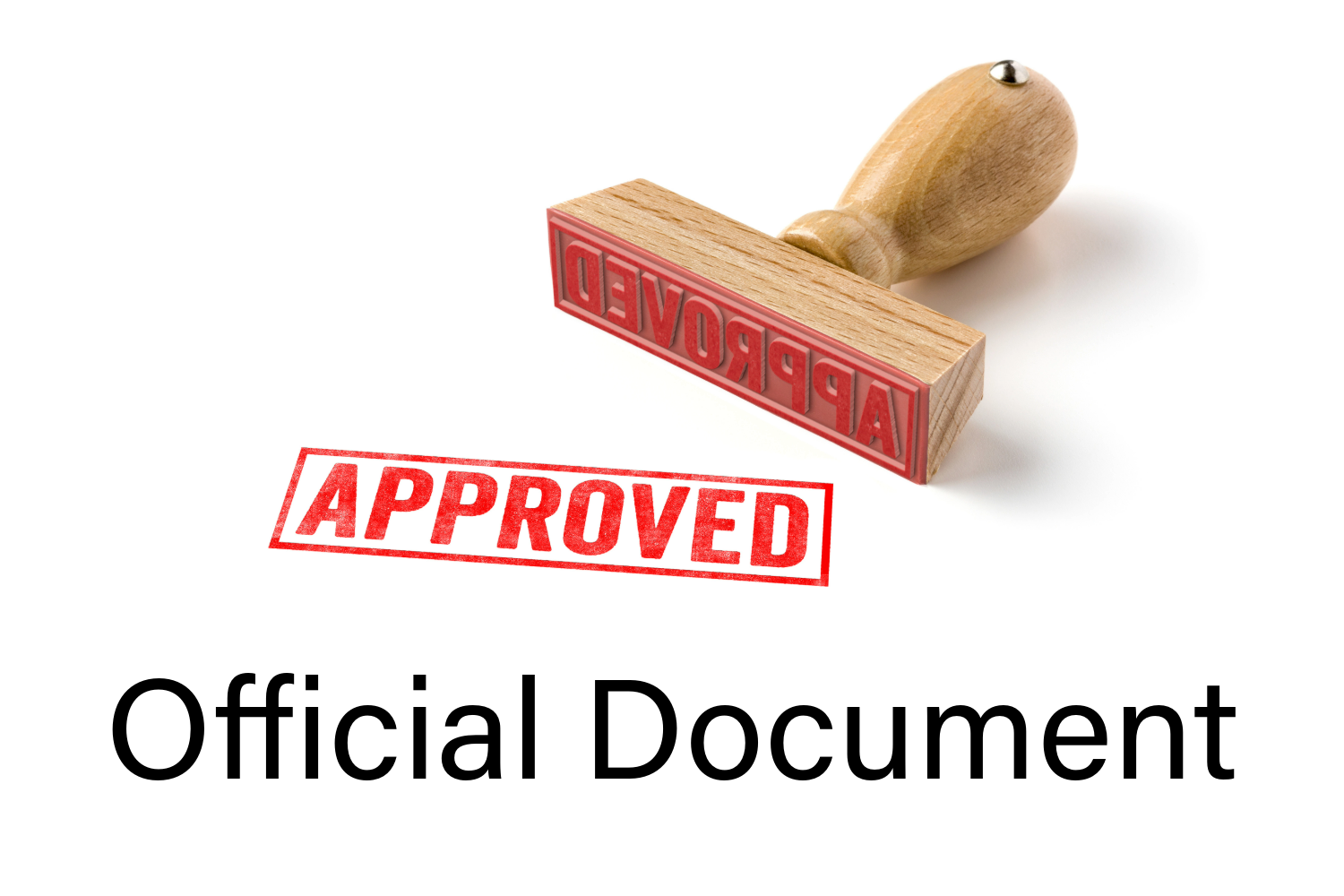 picture of a stamp that says "approved" in red ink with the words official document beneath