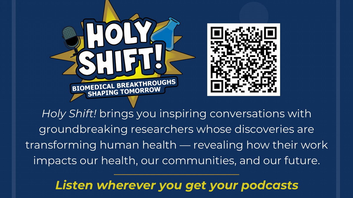 graphic explaining the Holy Shift podcast using words in the text on the right side of the page