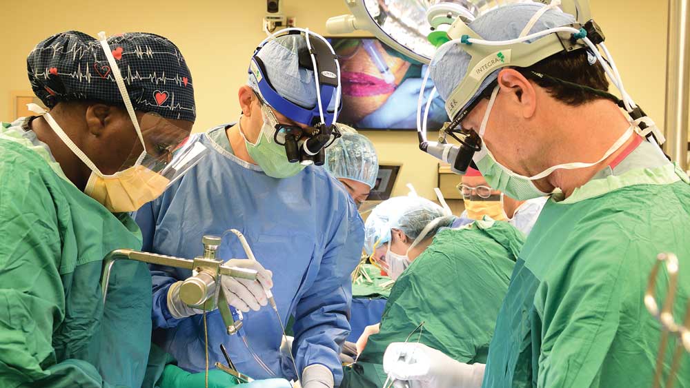A cardiac surgery team performing a procedure.