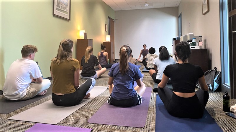 students doing yoga