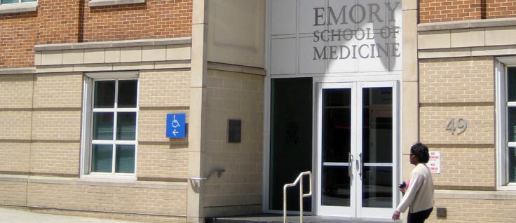 A photo of Emory School of Medicine's Grady Campus door.